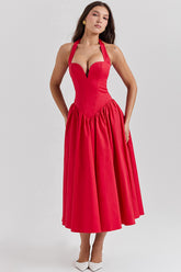 Coquette Scarlet Halter Midi Dress | Dress In Beauty